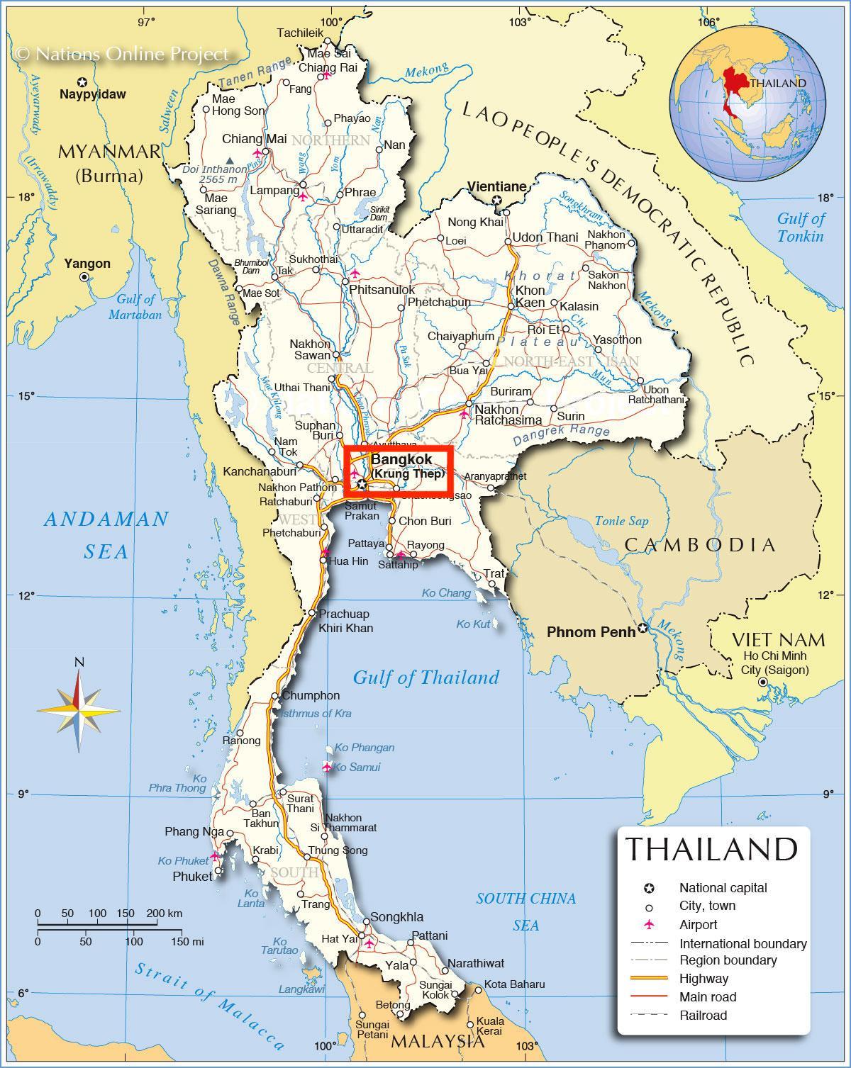 Bangkok (Krung Thep) on Thailand map